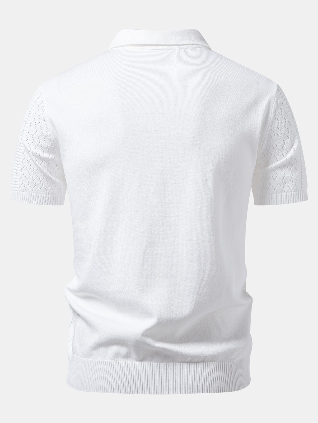 Geometric Jacquard Open Knit Polo & Straight Leg Linen Pants