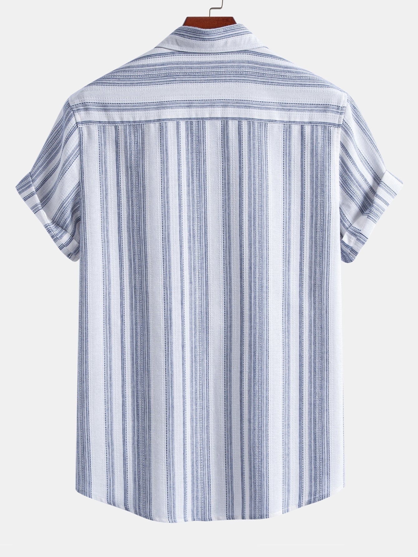 Stripe Linen Look Button Up Shirt & Crinkle Textured Drawstring 5" Shorts