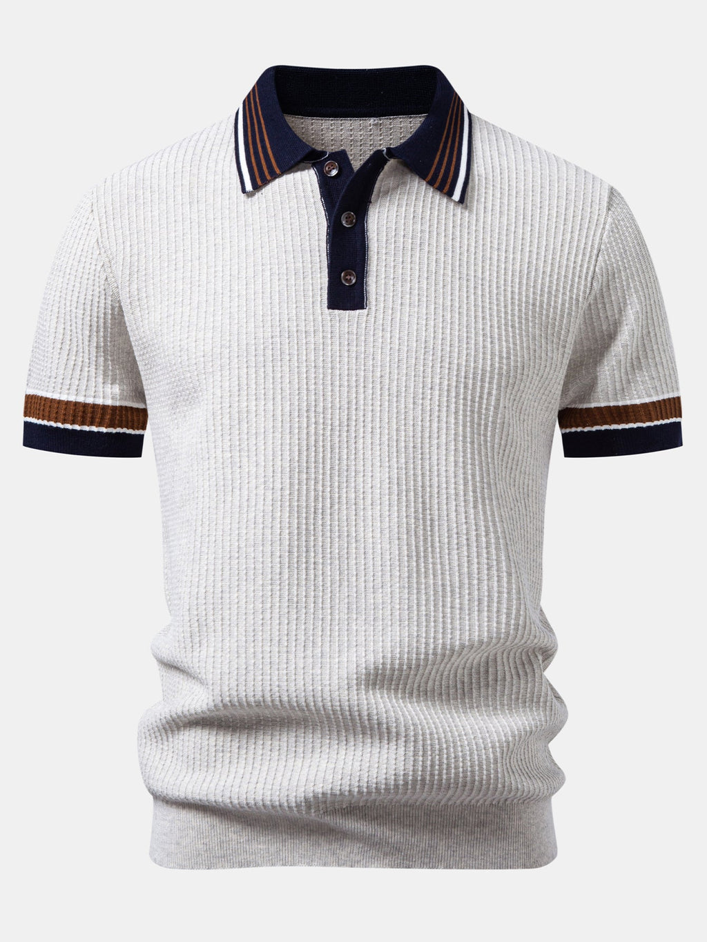 Contrast Stripe Trim Waffle Knit Polo & Slim Fit Tapered Trousers