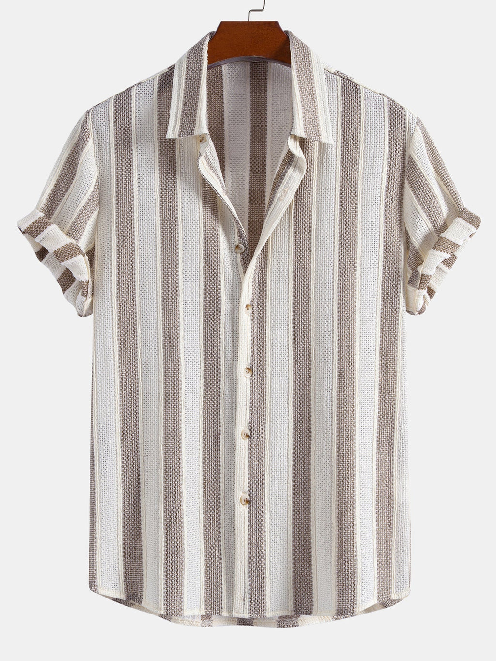 Textured Striped Button Up Shirt & Straight Leg Linen Pants