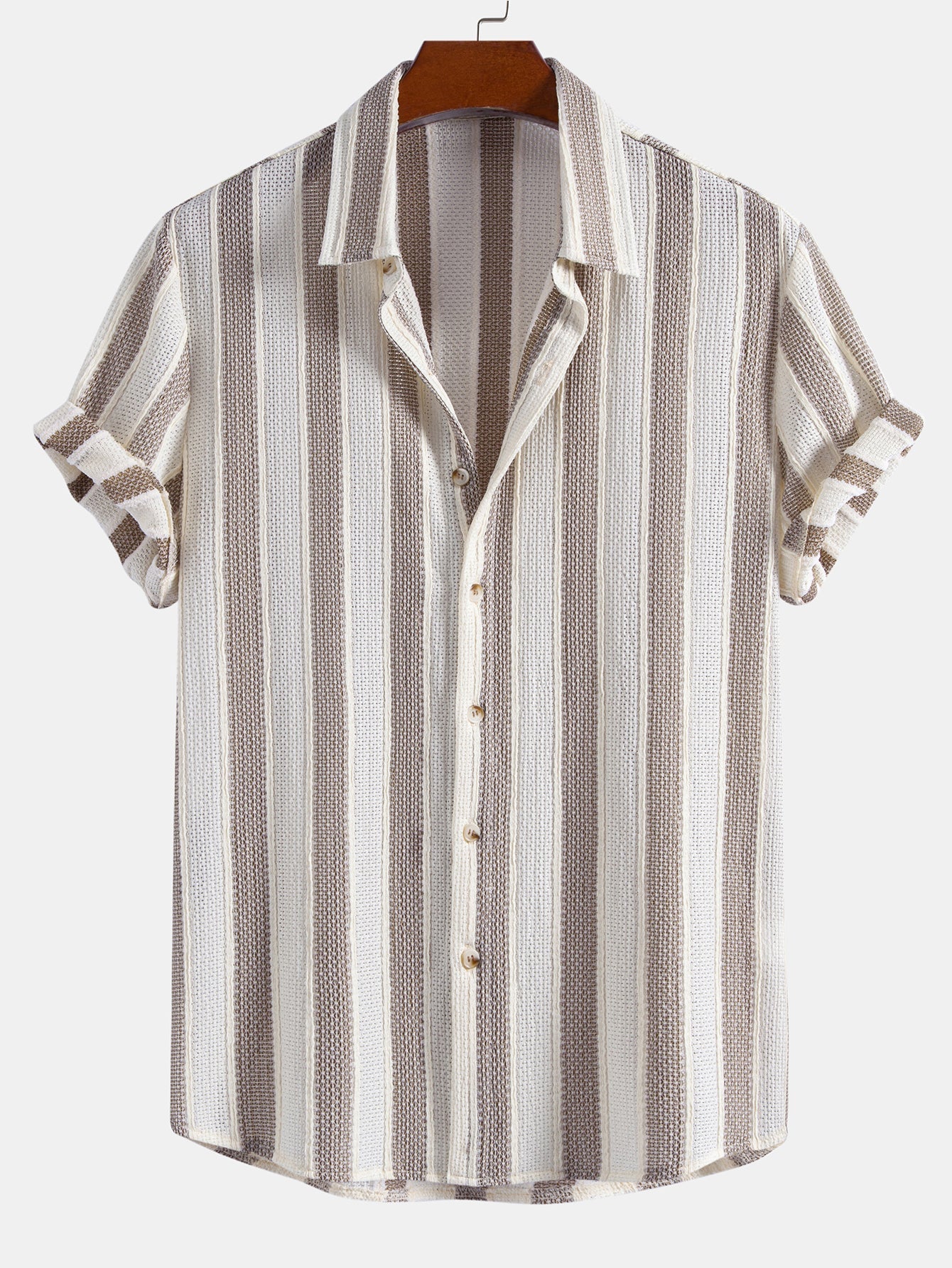 Textured Striped Button Up Shirt & Straight Leg Linen Pants