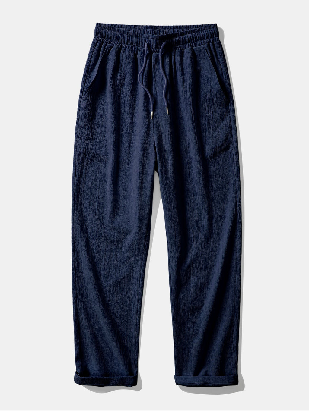 Short Sleeve Linen Look Button Up Shirt & Crinkle Textured Straight Leg Pants