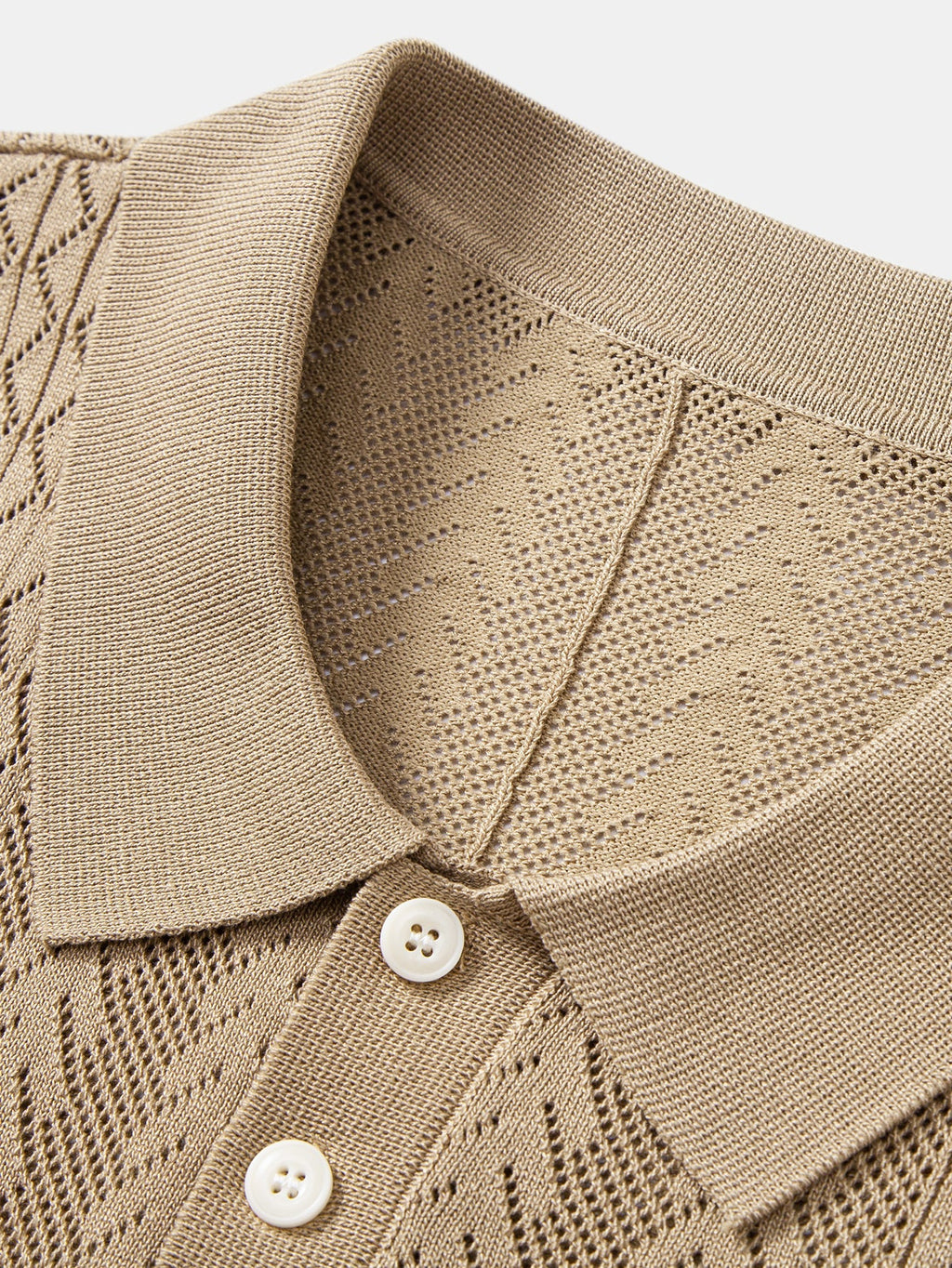 Geometric Jacquard Open Knit Polo & Straight Leg Linen Pants