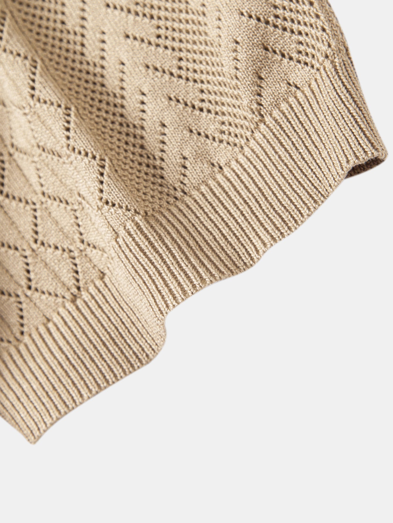 Geometric Jacquard Open Knit Polo & Straight Leg Linen Pants