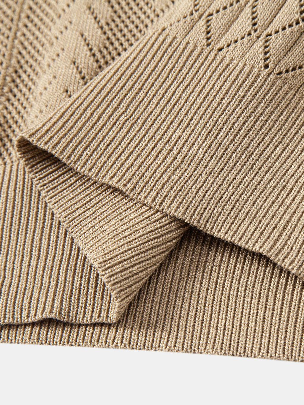 Geometric Jacquard Open Knit Polo & Straight Leg Linen Pants