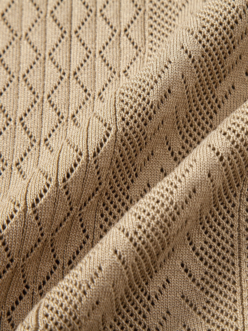 Geometric Jacquard Open Knit Polo & Straight Leg Linen Pants