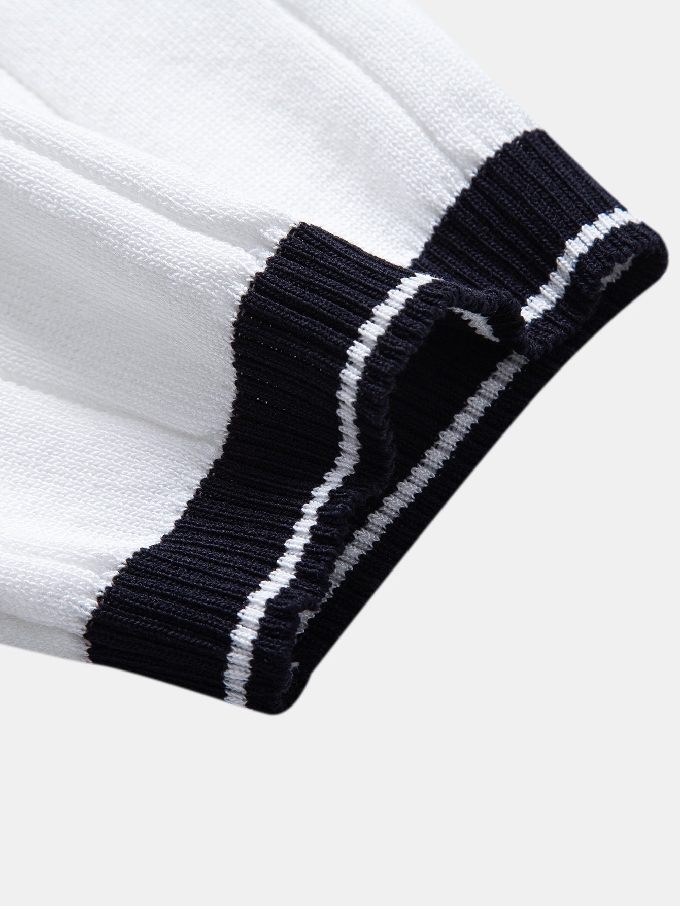 Contrast Trim Ribbed Johnny Collar Knit Polo & Elastic Waist Chino Shorts