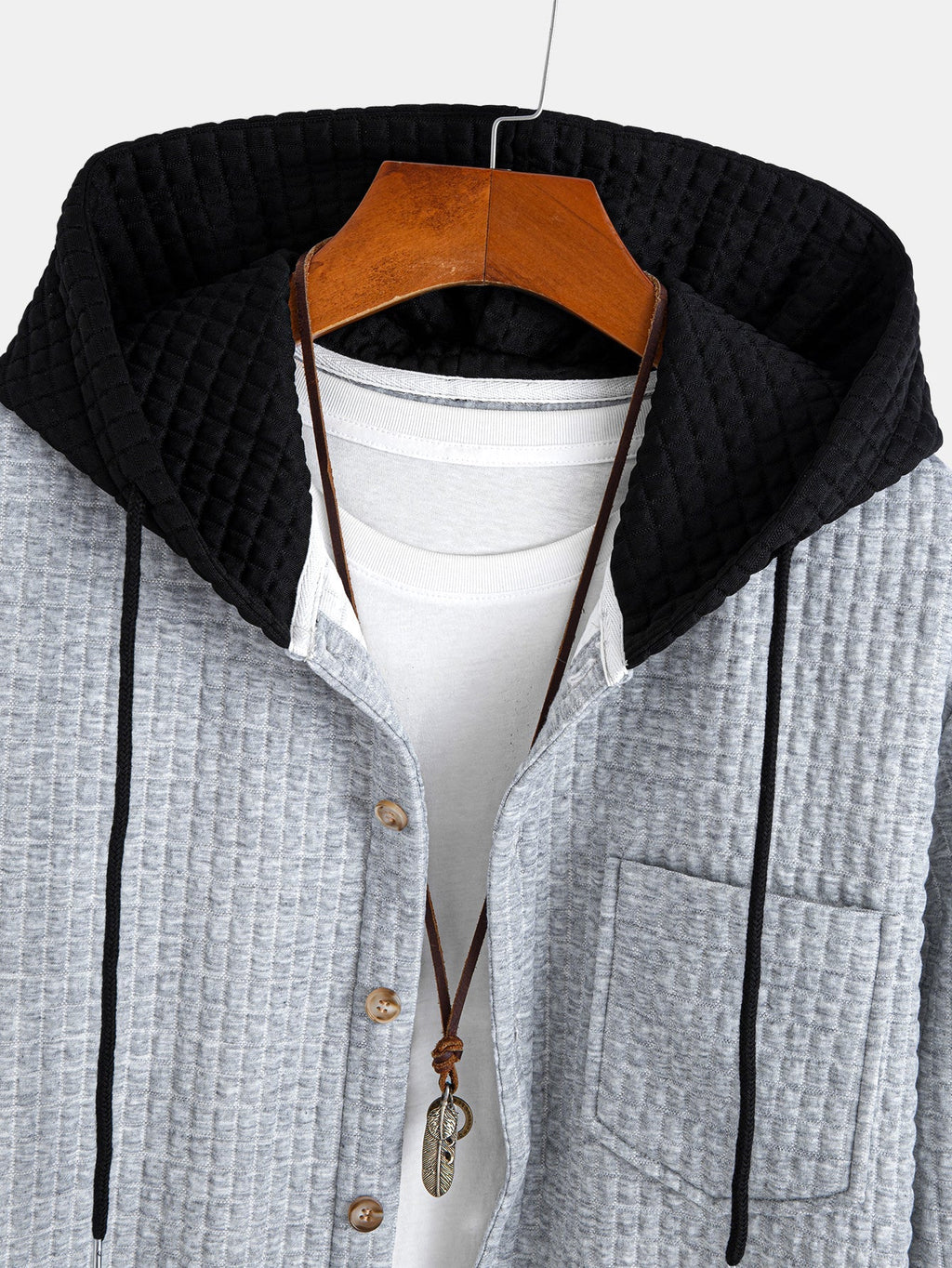 Contrast Waffle Hooded Shirt & Drawstring Waffle Jogger Pants