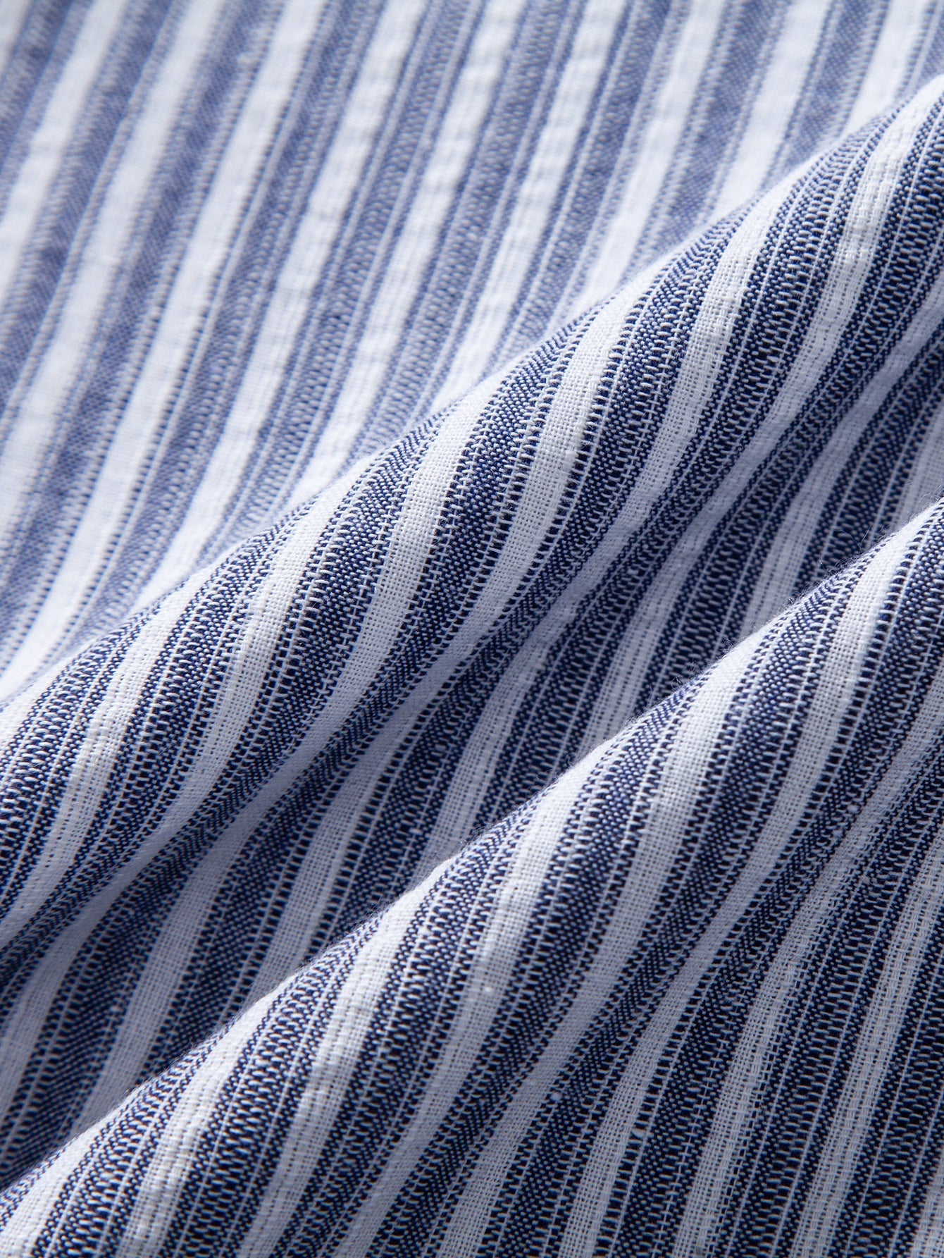Short Sleeve Linen Look Stand Collar Shirt & Linen Look Stripe Straight Leg Pants