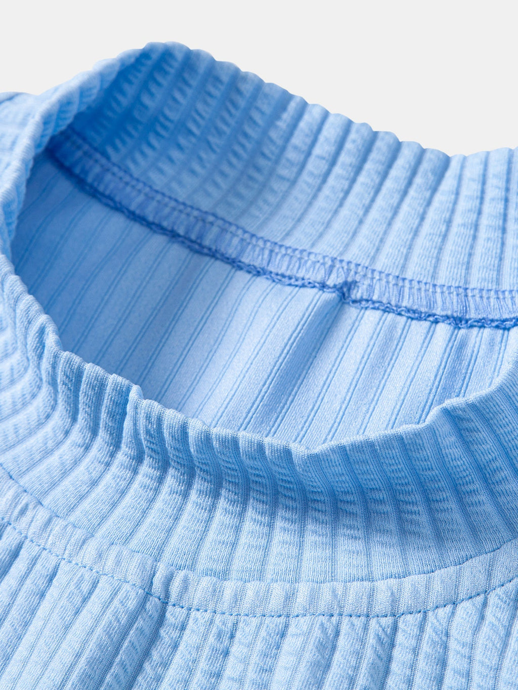 Ribbed  Mock Neck T-Shirt & Drawstring Ribbed Shorts