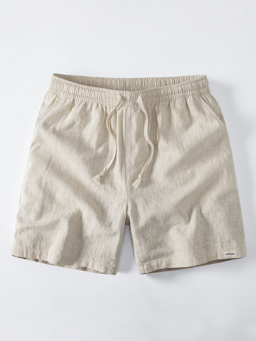 Short Sleeve V Neck Linen Rayon Blend Shirt & Linen Blend Drawstring 7" Shorts