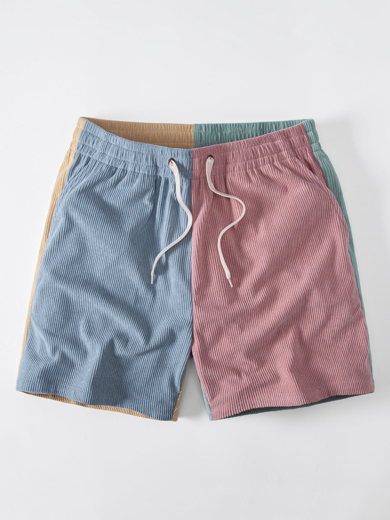 Regular Fit Pink Panther With V Sign Print Cotton T-Shirt & Color Block Drawstring 6" Corduroy Shorts