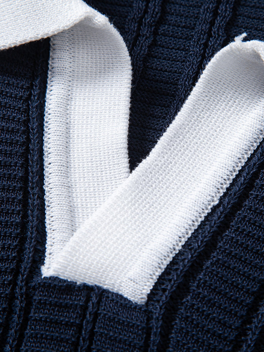 Contrast Textured Johnny Collar Knit Polo & Drawstring Knitted Waffle Pants