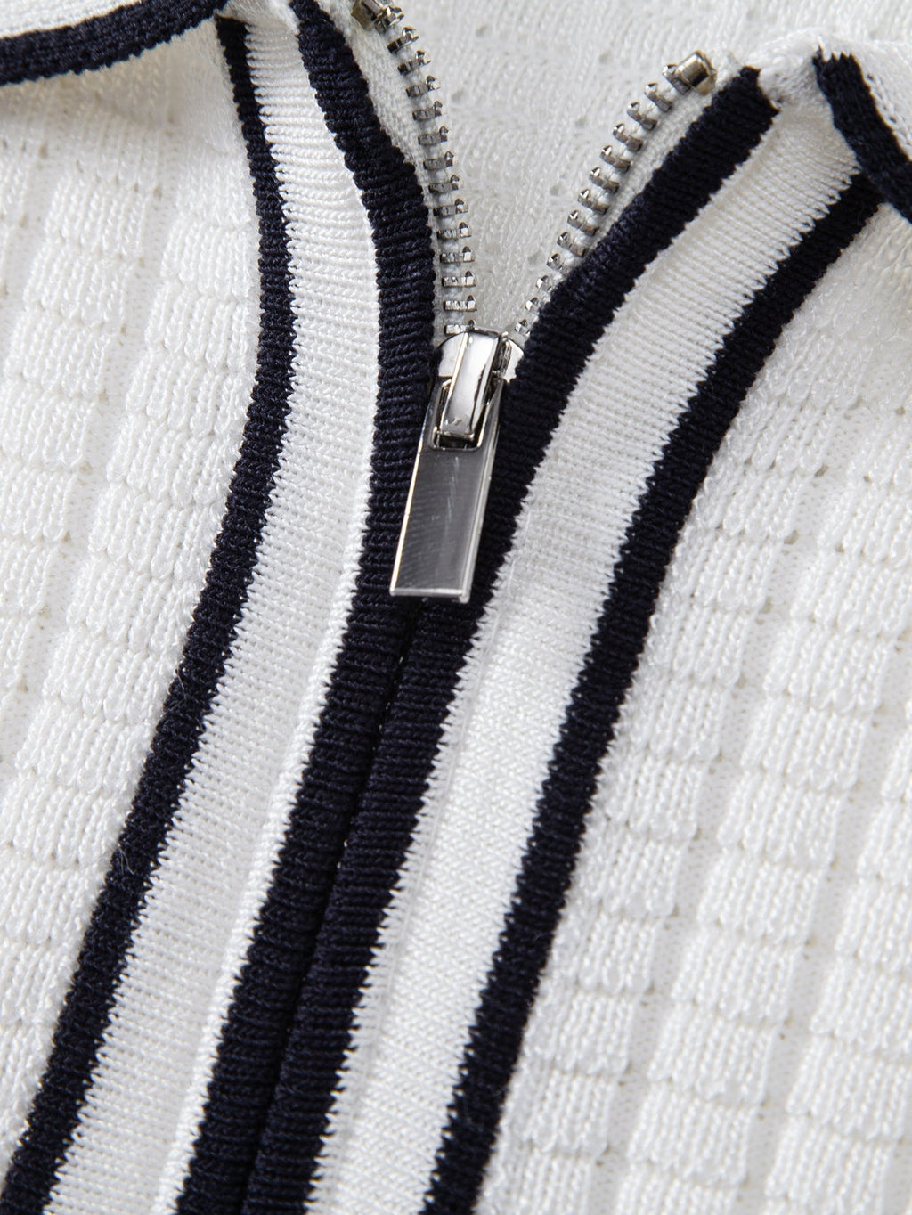 Contrast Trim Waffle Zipper Knit Polo & Slim Fit Tapered Trousers