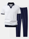 Contrast Geometry Jacquard Knit Polo & Slim Fit Tapered Trousers