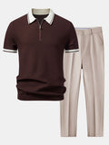 Contrast Zipper Knit Polo & Slim Fit Tapered Trousers