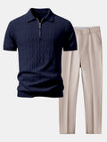 Twisted Jacquard Zipper Knit Polo & Slim Fit Tapered Trousers