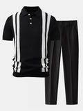 Contrast Textured Knit Polo & Slim Fit Tapered Trousers