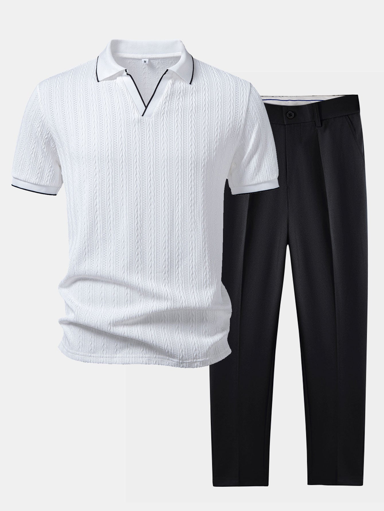 Geometric Jacquard Johnny Collar Polo & Slim Fit Tapered Trousers