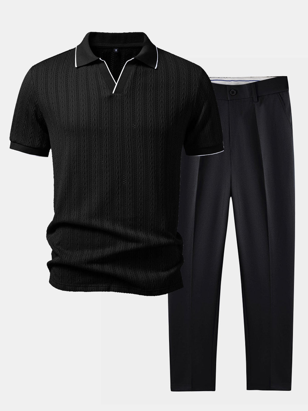 Geometric Jacquard Johnny Collar Polo & Slim Fit Tapered Trousers