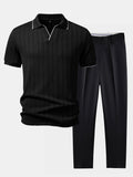Geometric Jacquard Johnny Collar Polo & Slim Fit Tapered Trousers