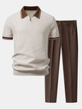 Contrast Zipper Knit Polo & Slim Fit Tapered Trousers