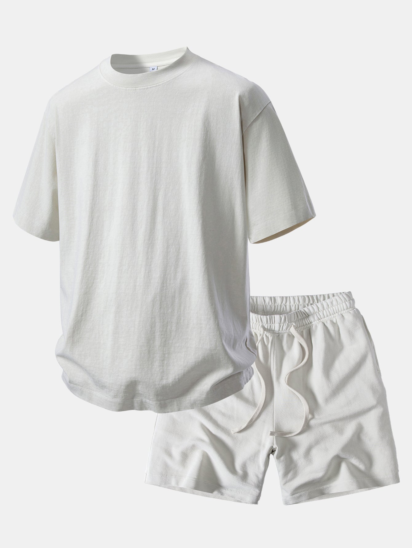 Relax Fit Heavyweight Washed Drop Shoulder T-Shirt & Washed Distressed Drawstring Shorts