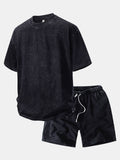 Washed Distressed Drop Shoulder Oversize T-Shirt & Drawstring Shorts