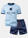 Relax Palm Tree Print Contrast Ringer T-Shirt & Swim Shorts