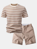 Stripe Waffle T-Shirt & Elastic Waist Chino Shorts