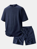 Relax Fit Heavyweight Washed Drop Shoulder T-Shirt & Washed Distressed Drawstring Shorts