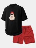 Relax Fit Red Hat Ghost Print Cotton T-Shirt & Cotton Drawstring 7" Shorts