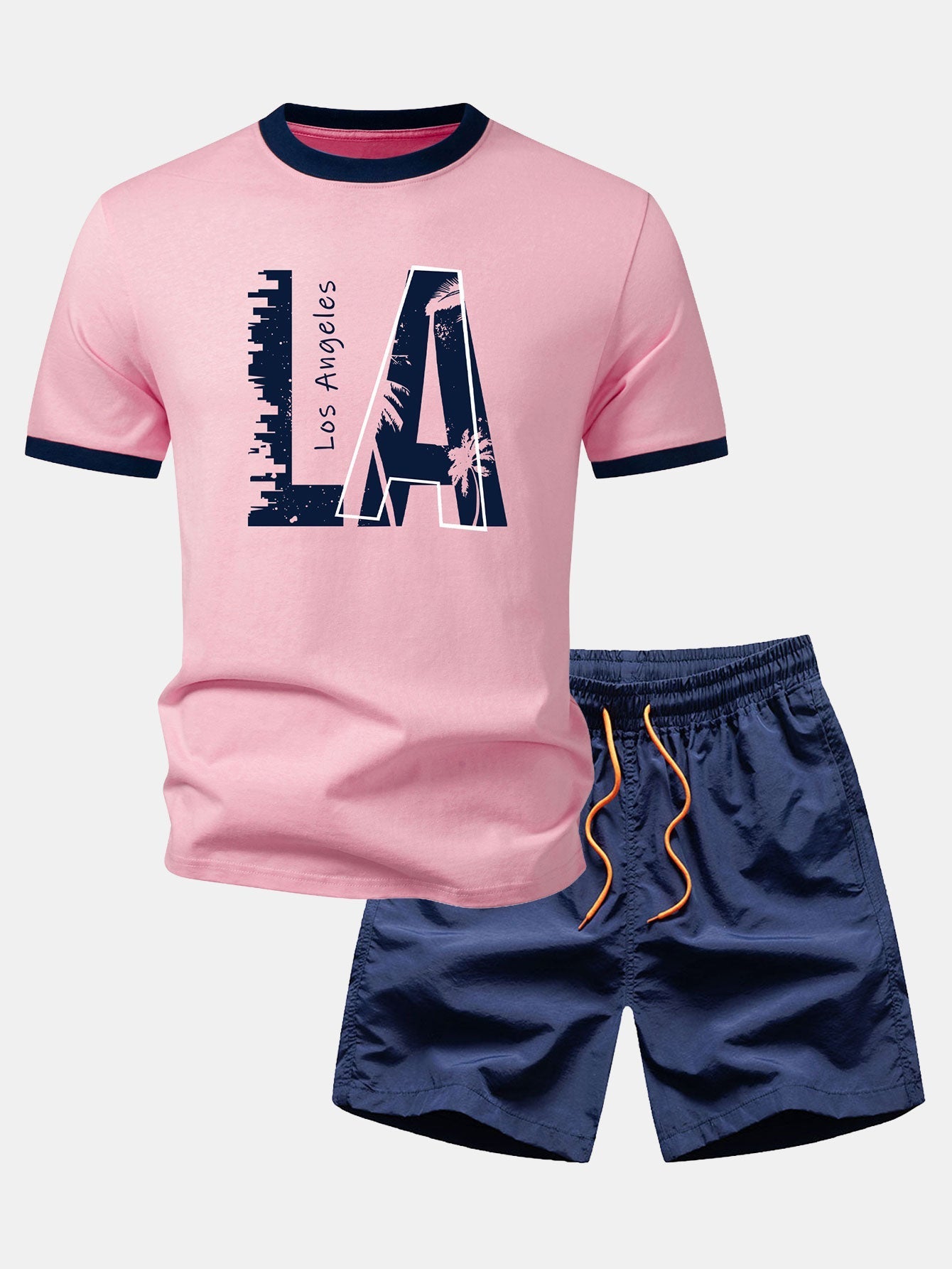 Los Angeles Print Contrast Ringer T-Shirt & Swim Shorts
