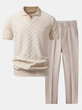 Checkerboard V-Neck Knit Polo & Slim Fit Tapered Trousers