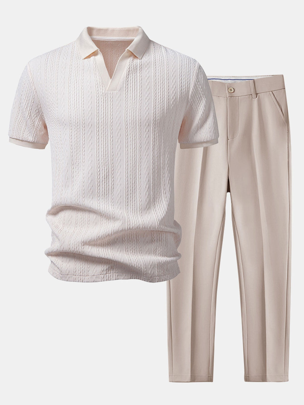 Twist Jacquard V Neck Polo & Slim Fit Tapered Trousers