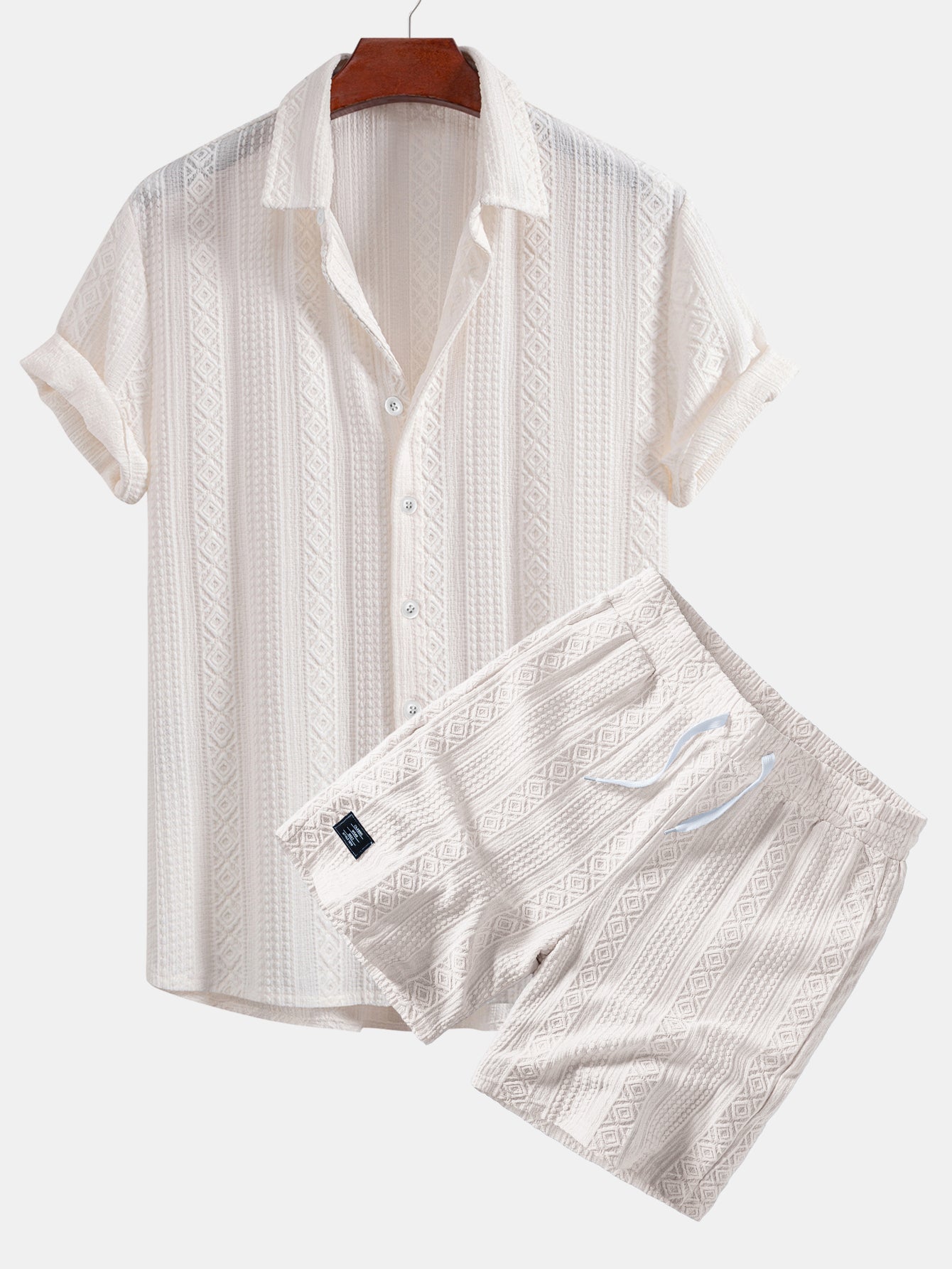 Geometry Jacquard Button Up Shirt & Drawstring 8" Shorts Set
