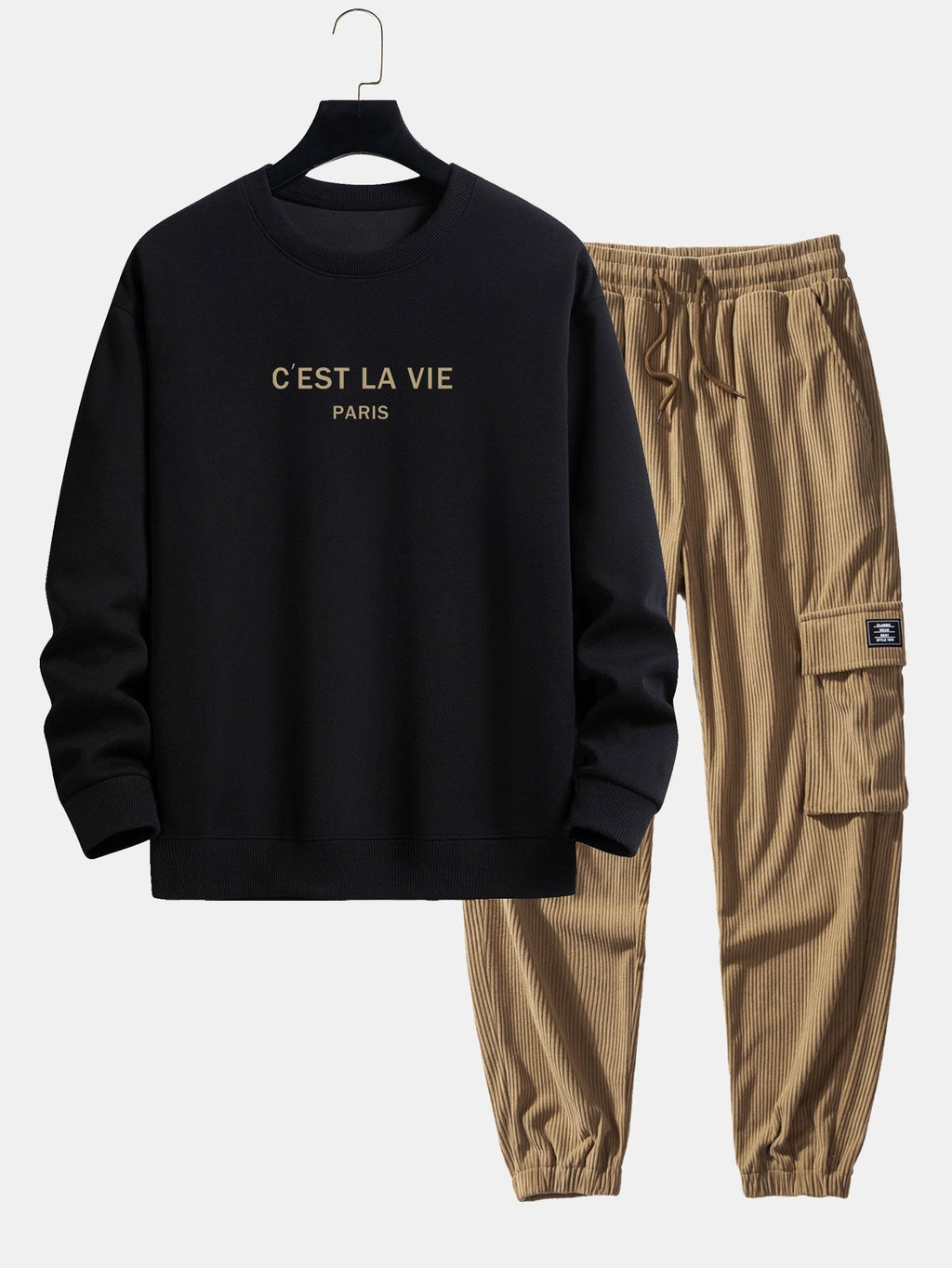Paris Print Relax Fit Sweatshirt & Drawstring Corduroy Cargo Risque