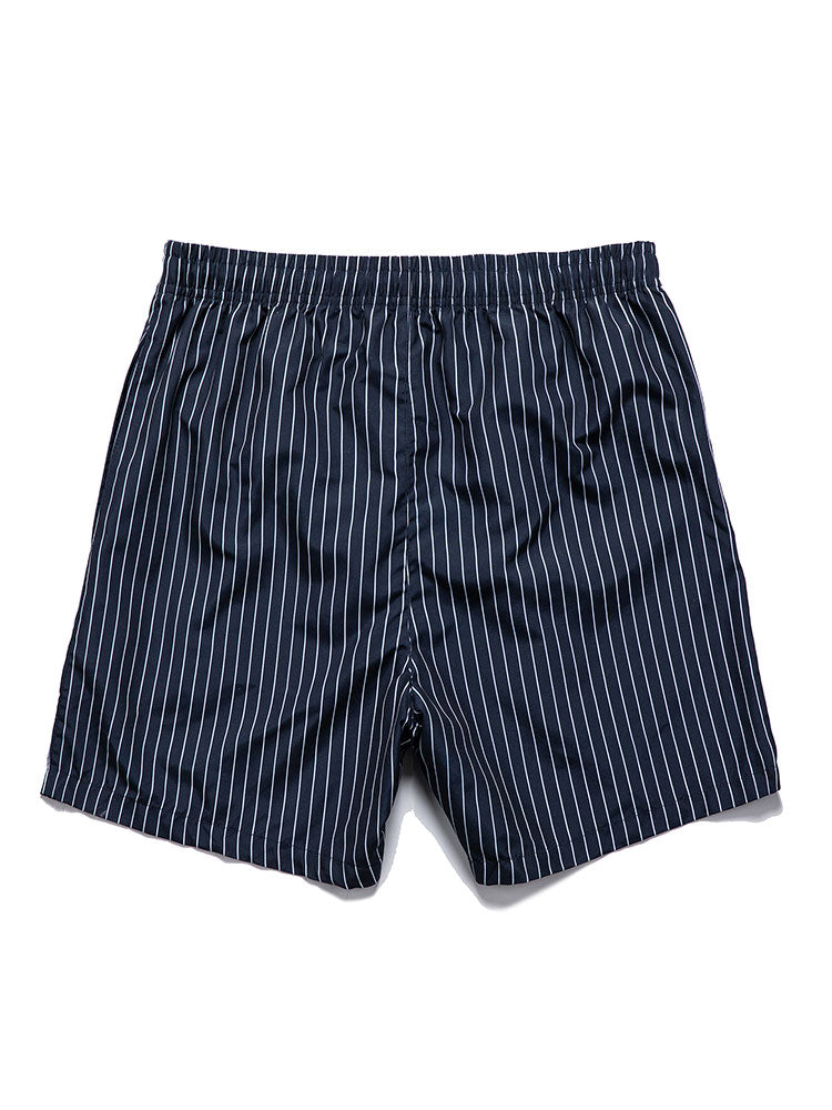 Short Sleeve Linen Look Stand Collar Shirt & Striped Print Swim Shorts