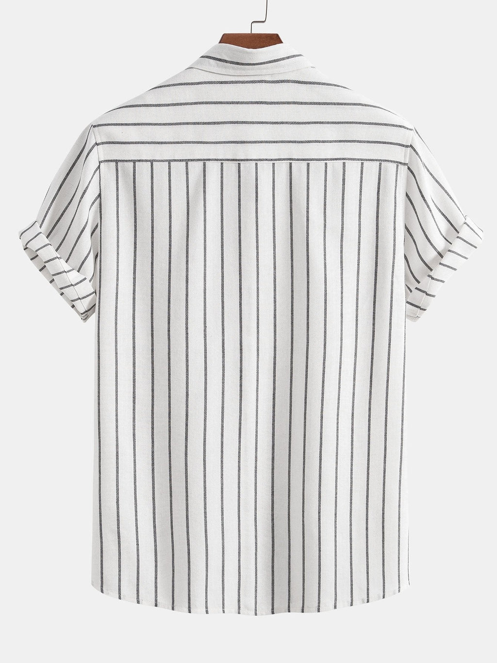 Cotton Blend Striped Button Up Shirt & Crinkle Textured Straight Leg Pants