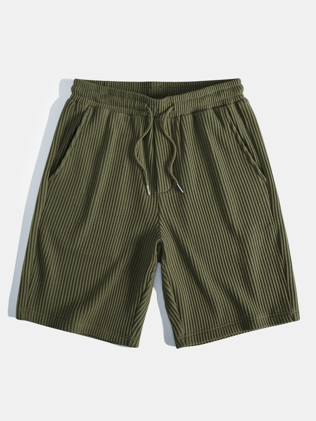 Contrast Knit Waffle Johnny Collar Polo & Drawstring Knitted Waffle Shorts