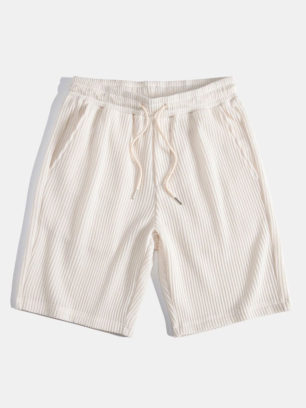 Contrast Knit Waffle Johnny Collar Polo & Drawstring Knitted Waffle Shorts