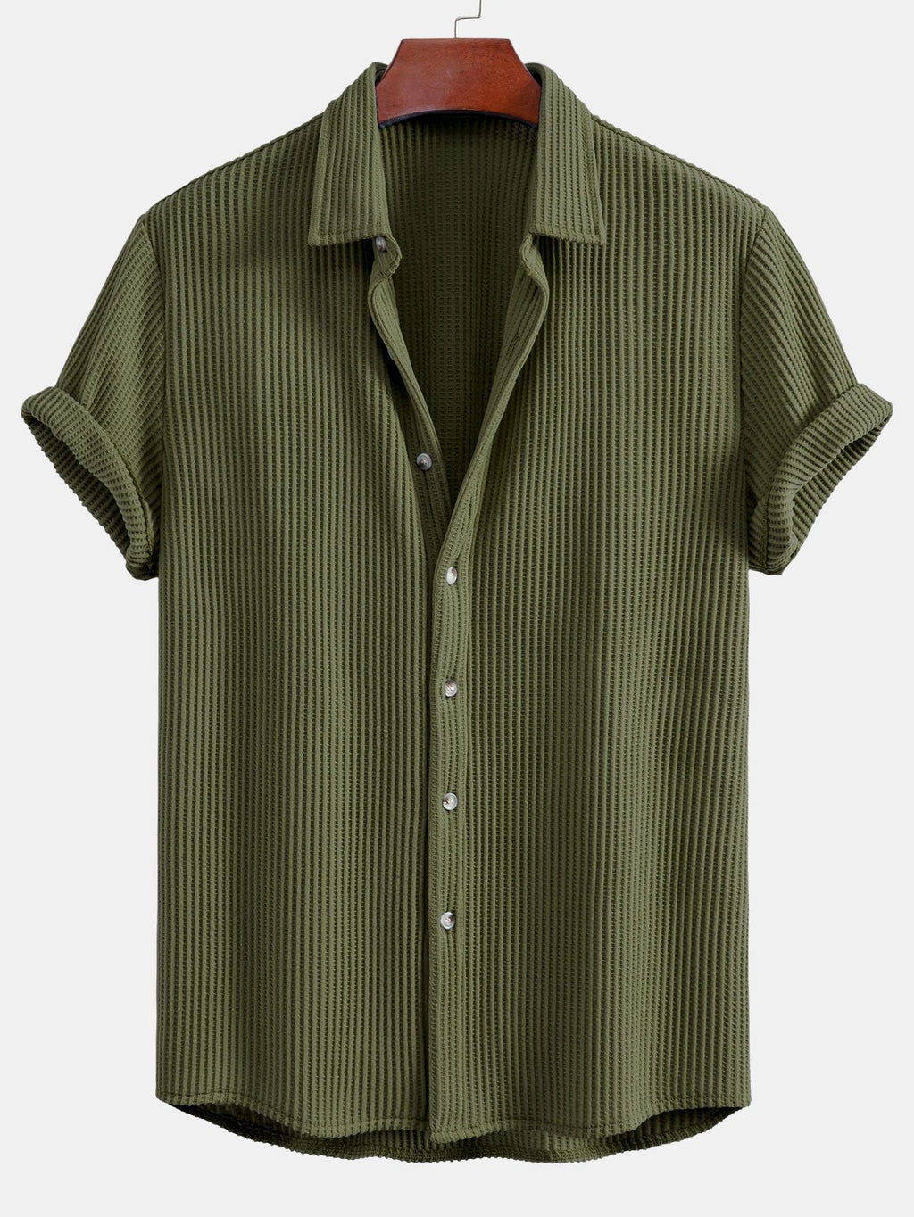 Waffle Button Up Shirt & Drawstring Waffle Shorts