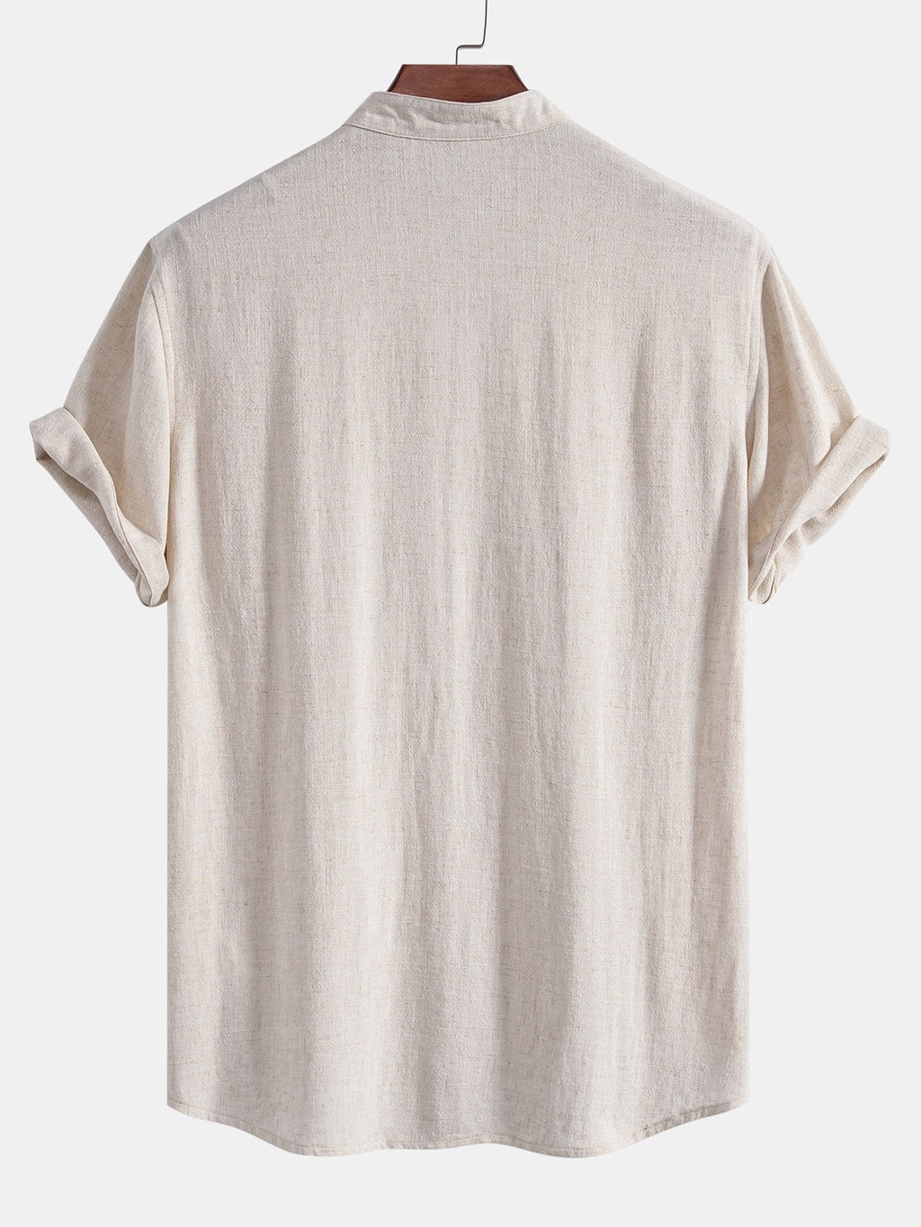 Short Sleeve V Neck Linen Rayon Blend Shirt & Crinkle Textured Drawstring 5" Shorts