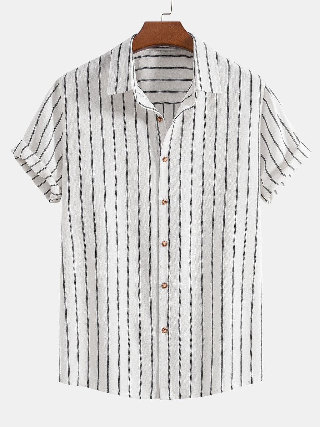 Cotton Blend Striped Button Up Shirt & Crinkle Textured Straight Leg Pants