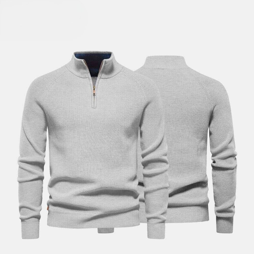 Zip Cable-Knit Wool Knit Sweater