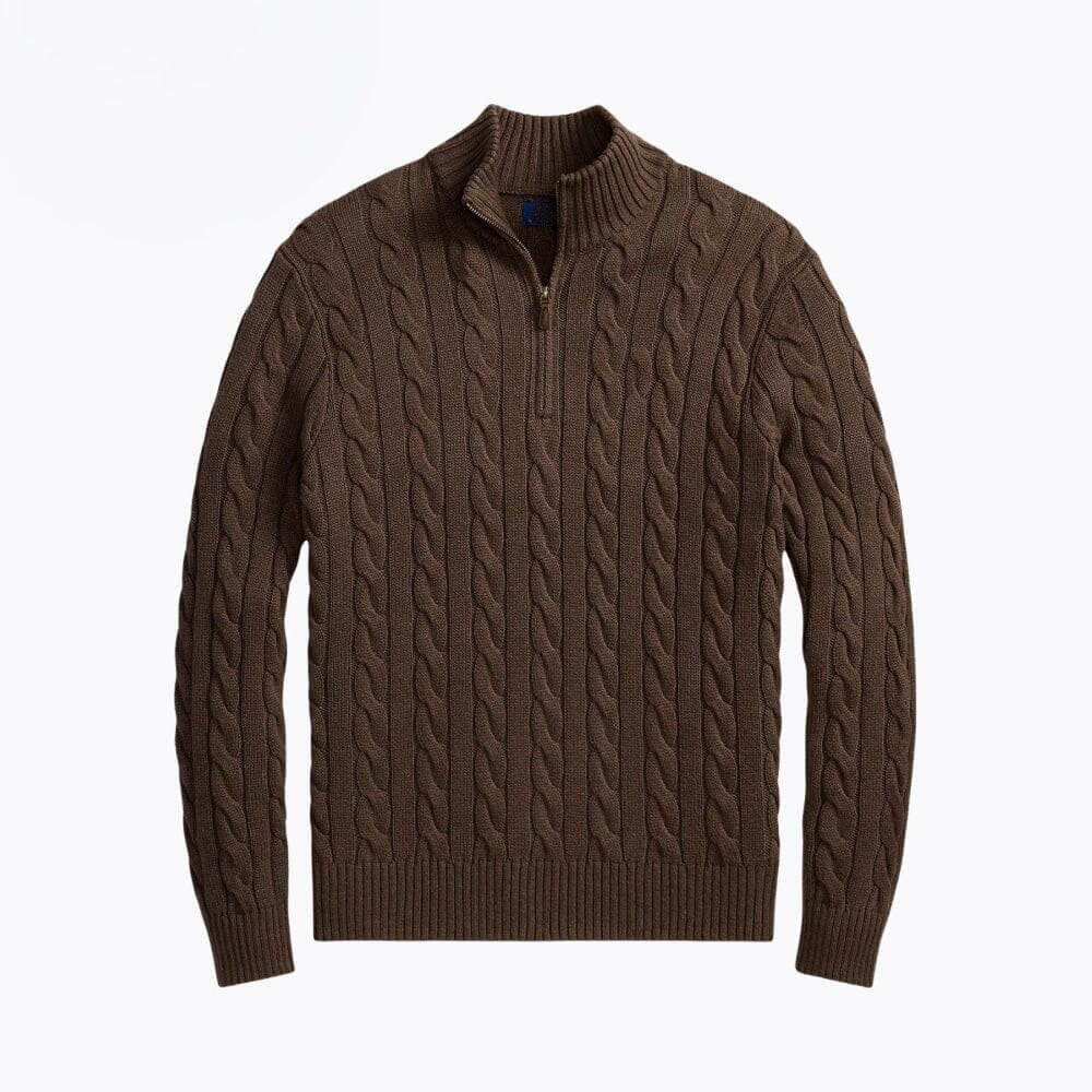 Chunky Cable-Knit Cotton Quarter-Zip Sweater