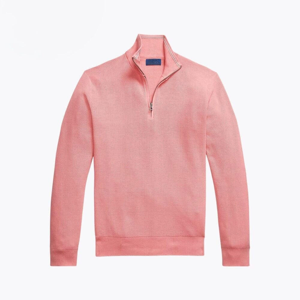Mesh-Knit Cotton Quarter-Zip Sweater